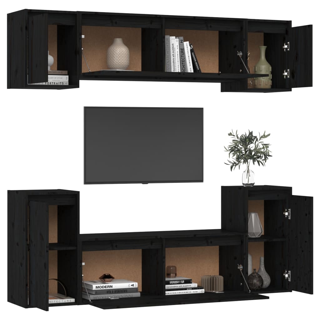 vidaXL TV Cabinets 6 pcs Black Solid Wood Pine