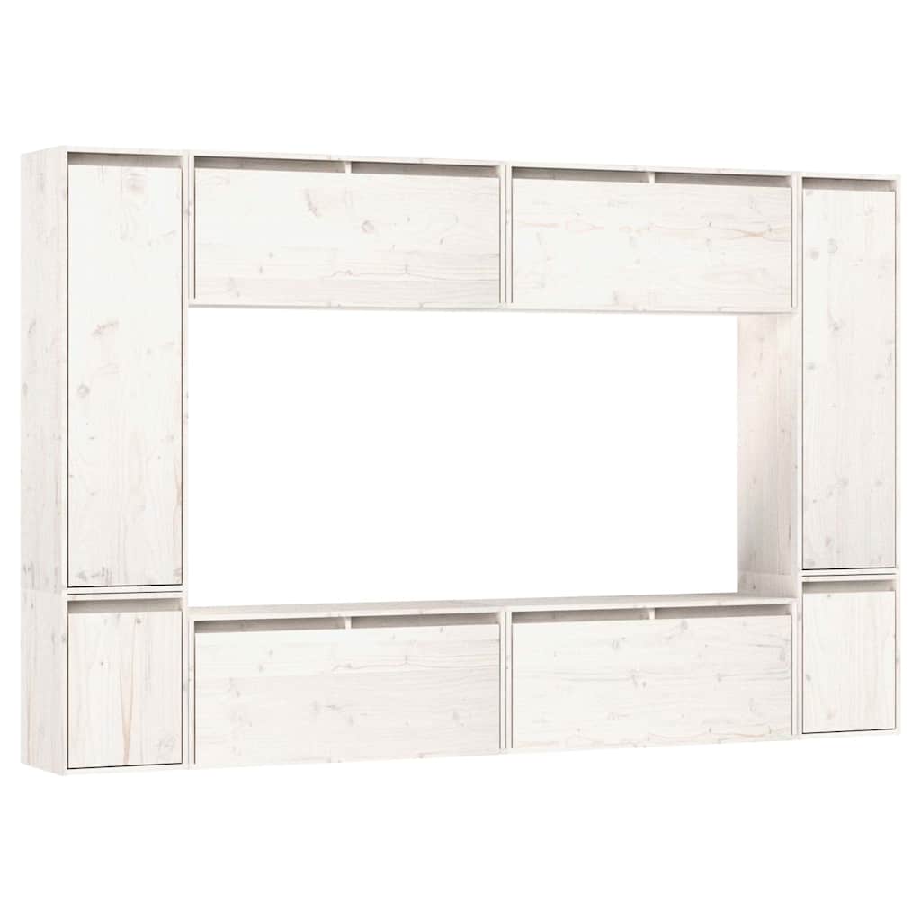 8 Piece Wall-mounted TV Cabinet Set White Solid Wood Pine