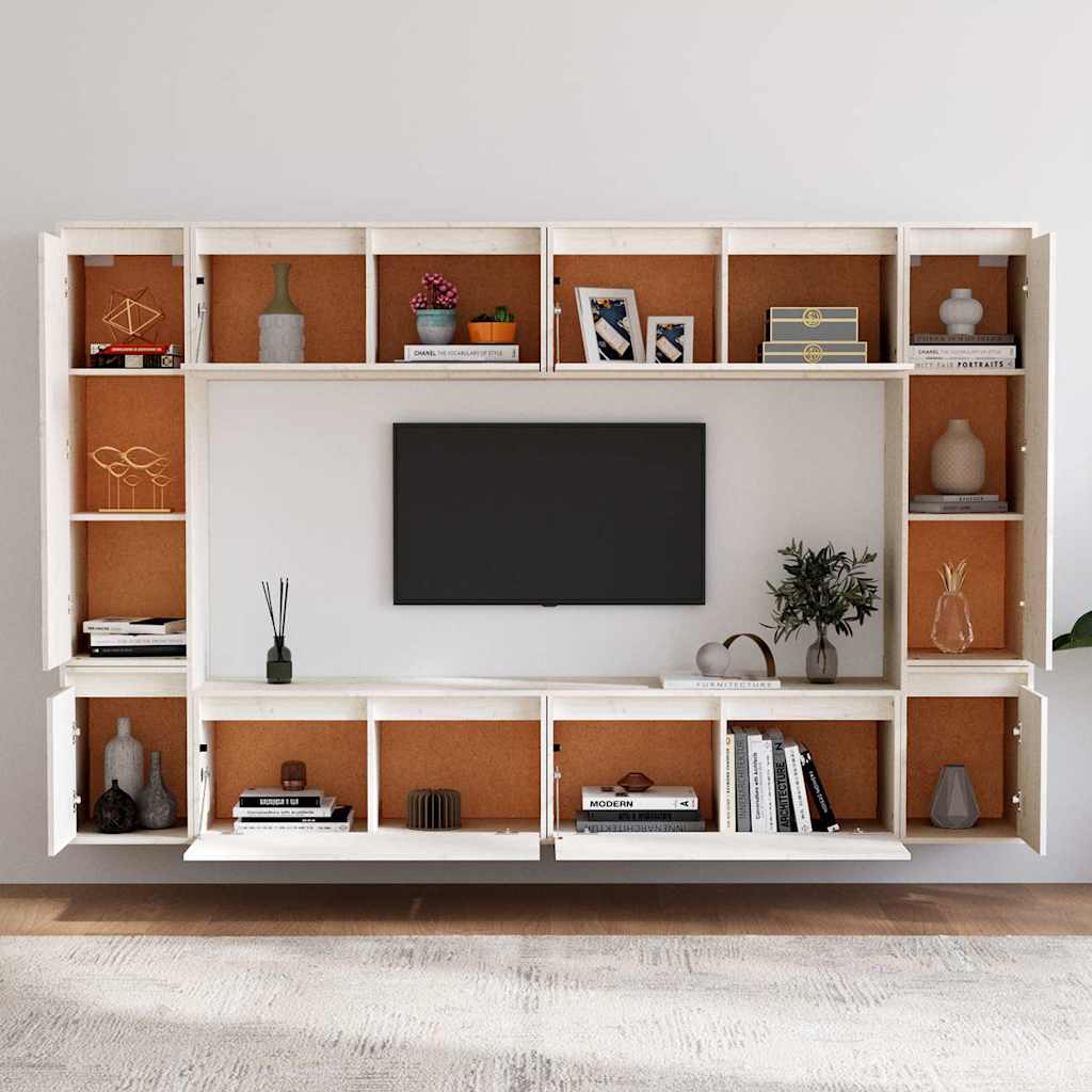 8 Piece Wall-mounted TV Cabinet Set White Solid Wood Pine