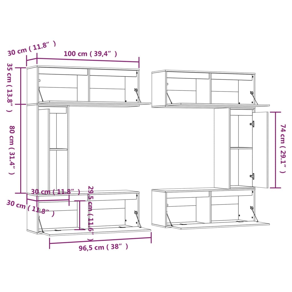 vidaXL TV Cabinets 6 pcs Solid Wood Pine