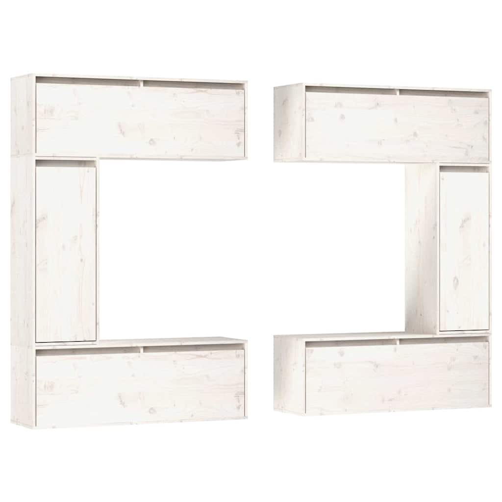 6 Piece TV Cabinet Set White Solid Wood Pine
