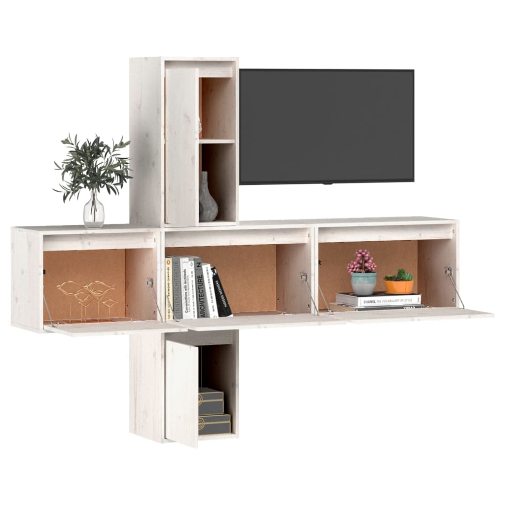 vidaXL TV Cabinets 5 pcs White Solid Wood Pine