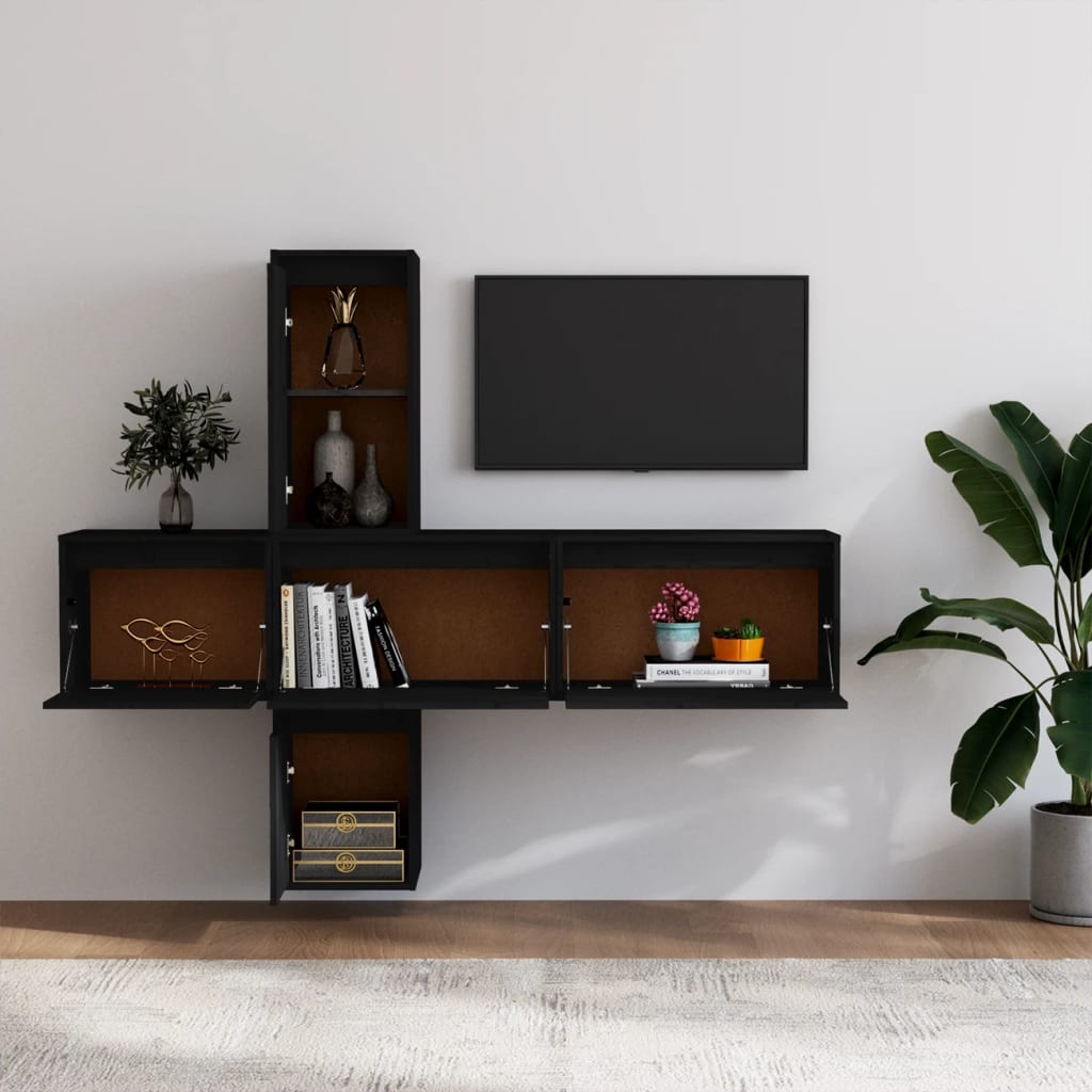 vidaXL TV Cabinets 5 pcs Black Solid Wood Pine