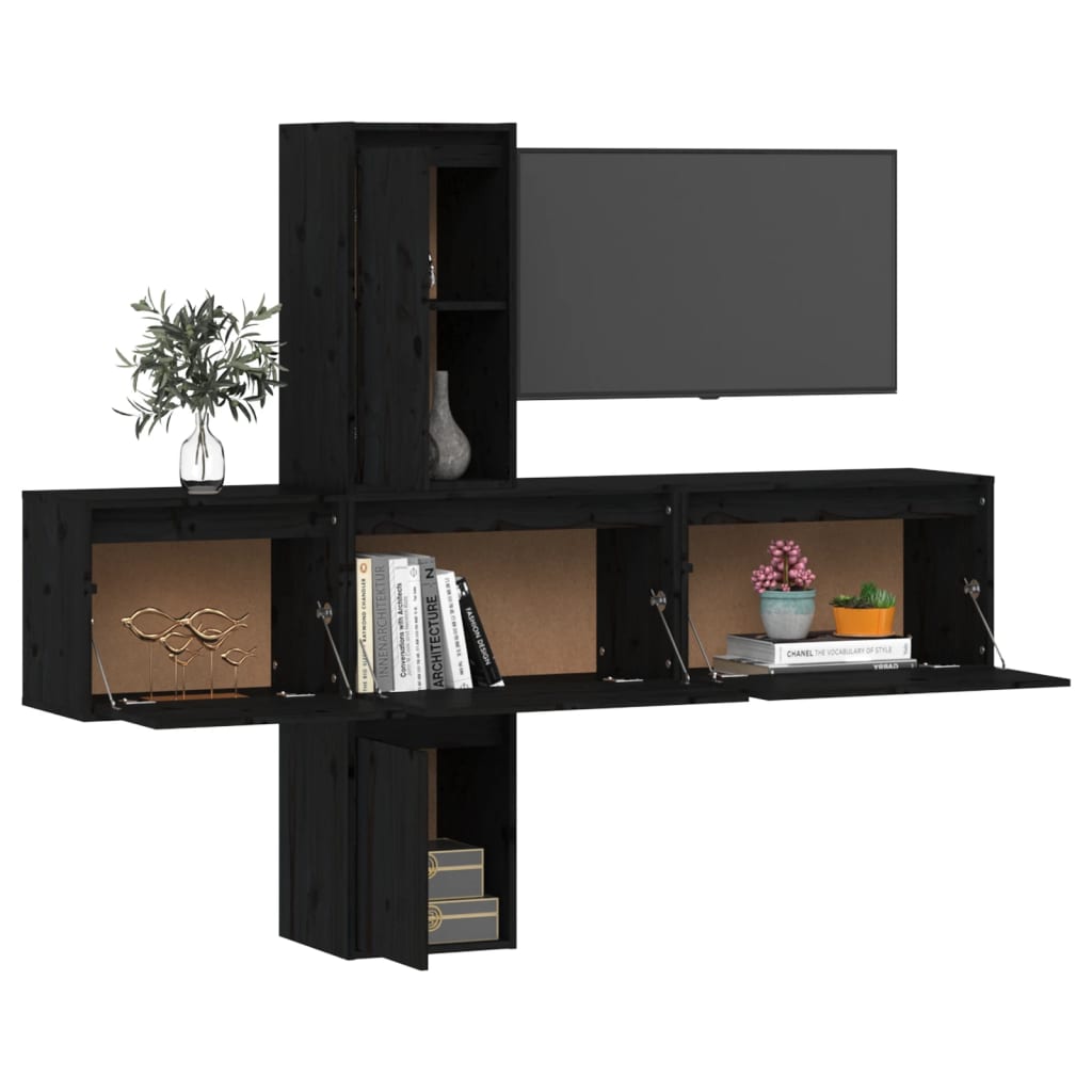 vidaXL TV Cabinets 5 pcs Black Solid Wood Pine