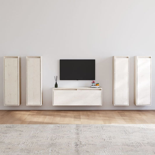 vidaXL TV Cabinets 5 pcs White Solid Wood Pine