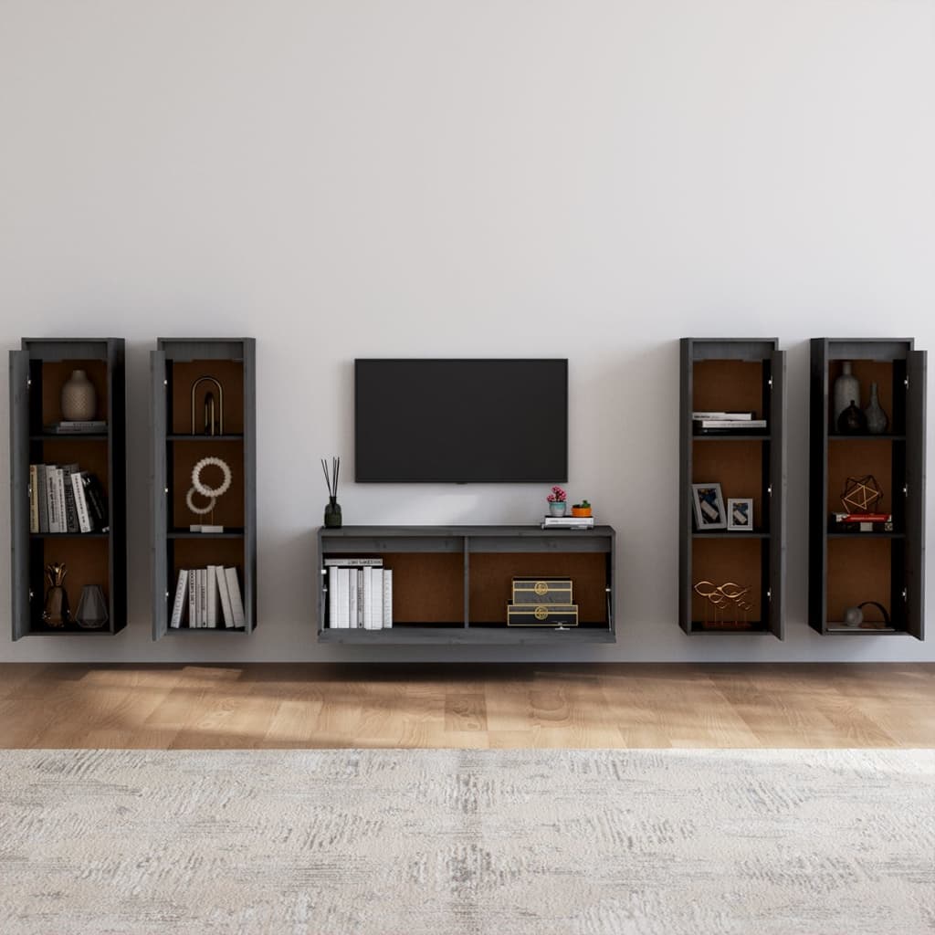 vidaXL TV Cabinets 5 pcs Grey Solid Wood Pine