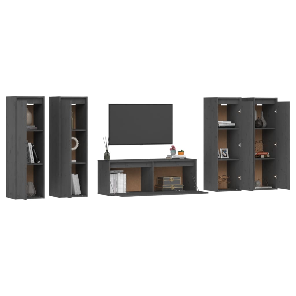 vidaXL TV Cabinets 5 pcs Grey Solid Wood Pine