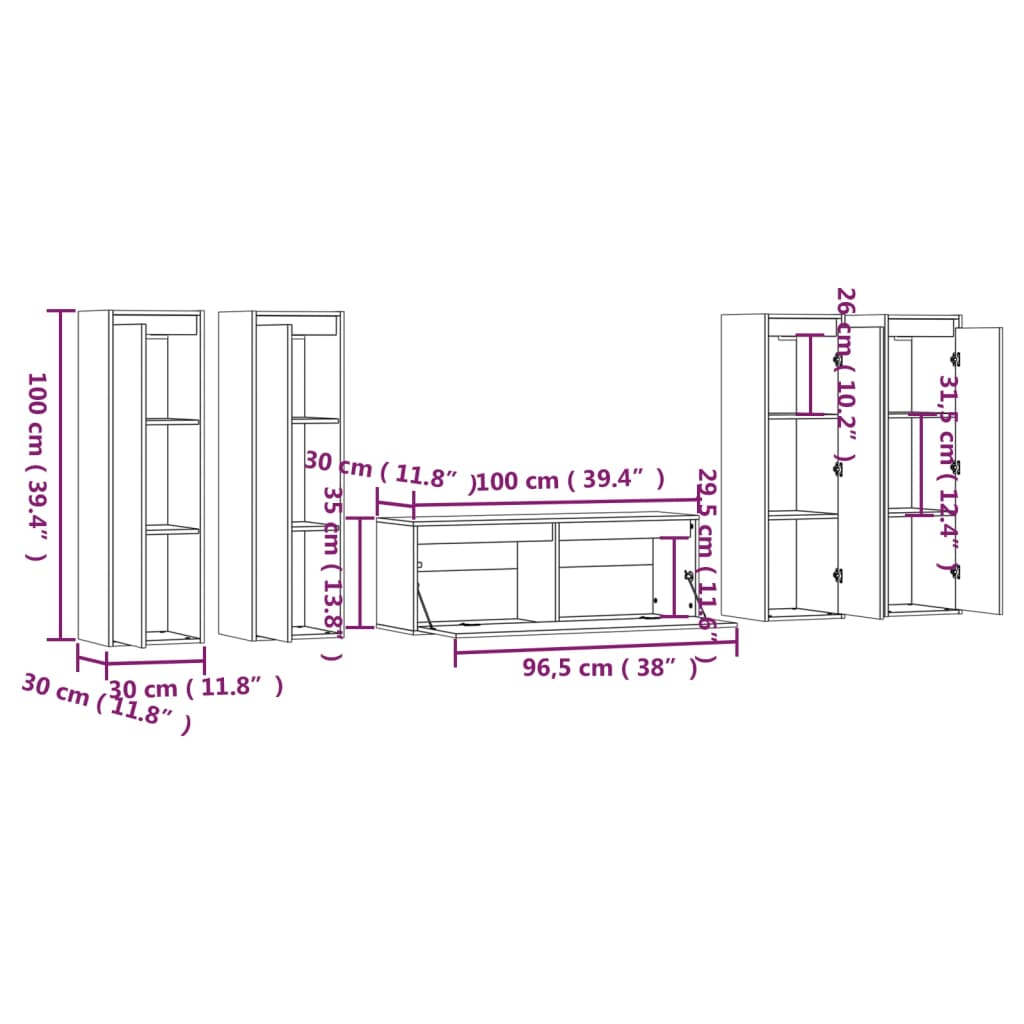 vidaXL TV Cabinets 5 pcs Grey Solid Wood Pine