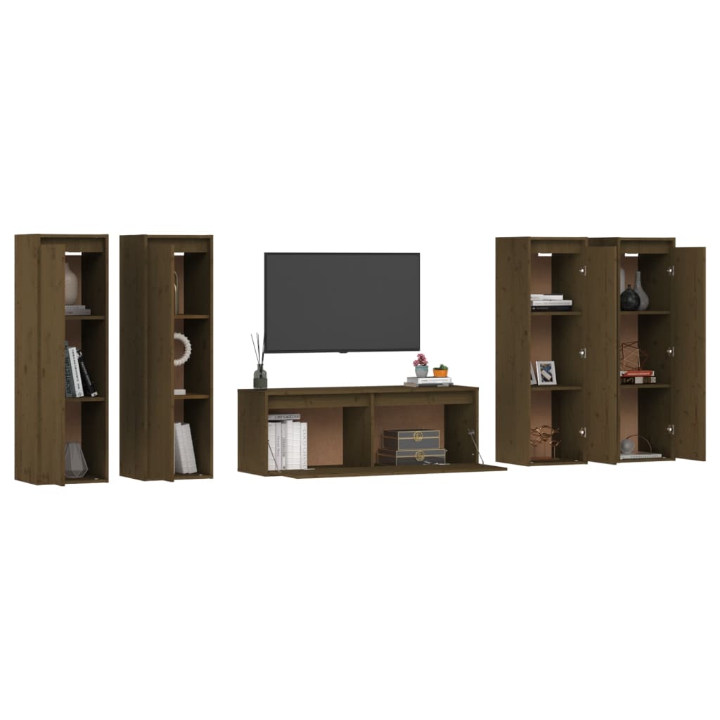 vidaXL TV Cabinets 5 pcs Honey Brown Solid Wood Pine