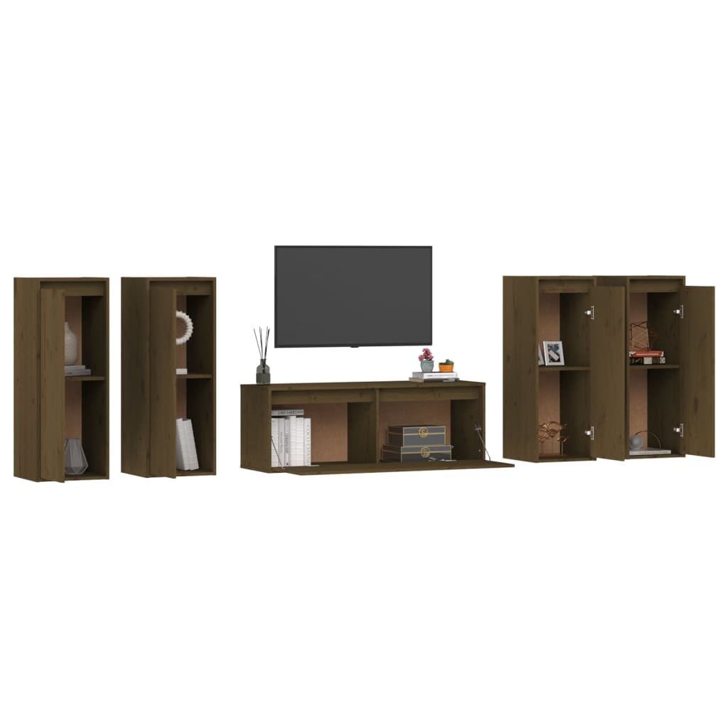 vidaXL TV Cabinets 5 pcs Honey Brown Solid Wood Pine