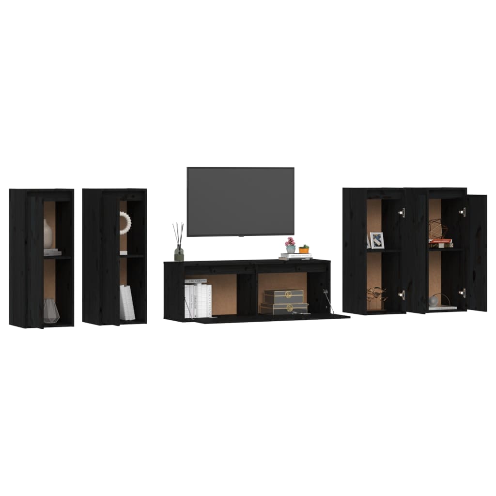 vidaXL TV Cabinets 5 pcs Black Solid Wood Pine