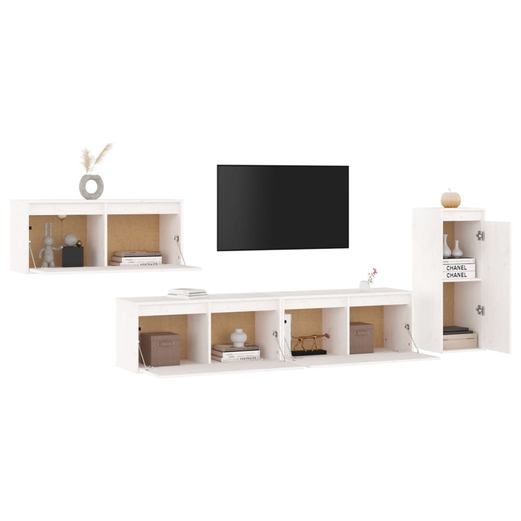 vidaXL TV Cabinets 4 pcs White Solid Wood Pine