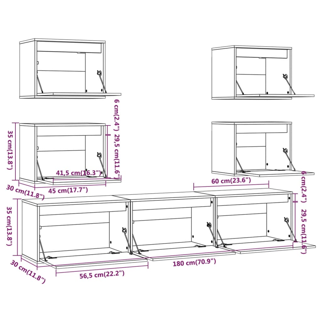 vidaXL TV Cabinets 7 pcs Solid Wood Pine