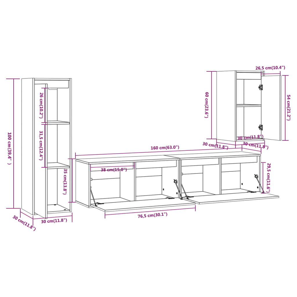 vidaXL TV Cabinets 4 pcs Solid Wood Pine