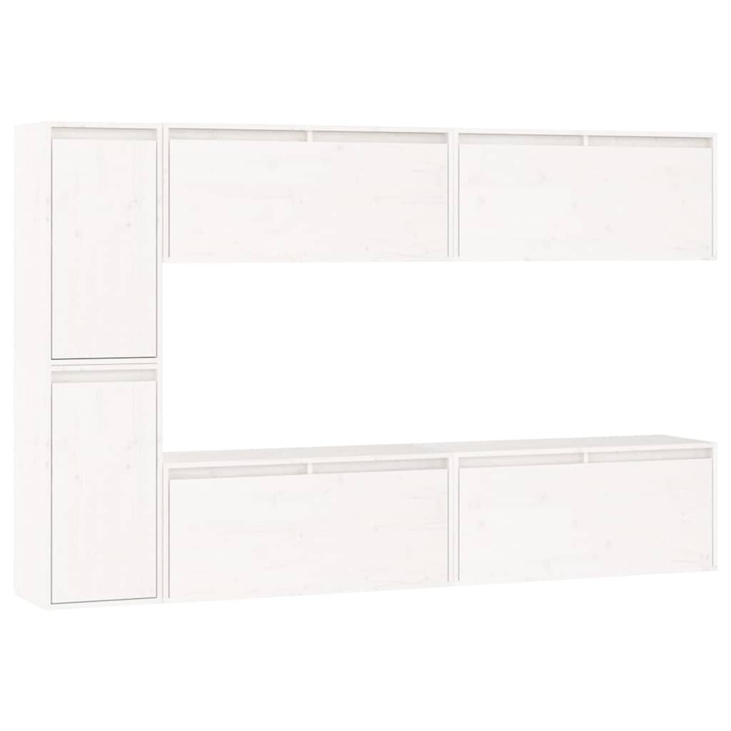 6 Piece TV Cabinet Set White Solid Wood Pine