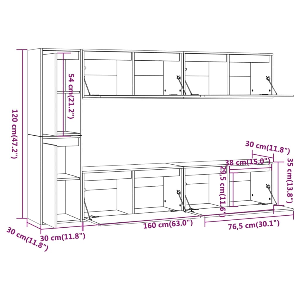 vidaXL TV Cabinets 6 pcs White Solid Wood Pine