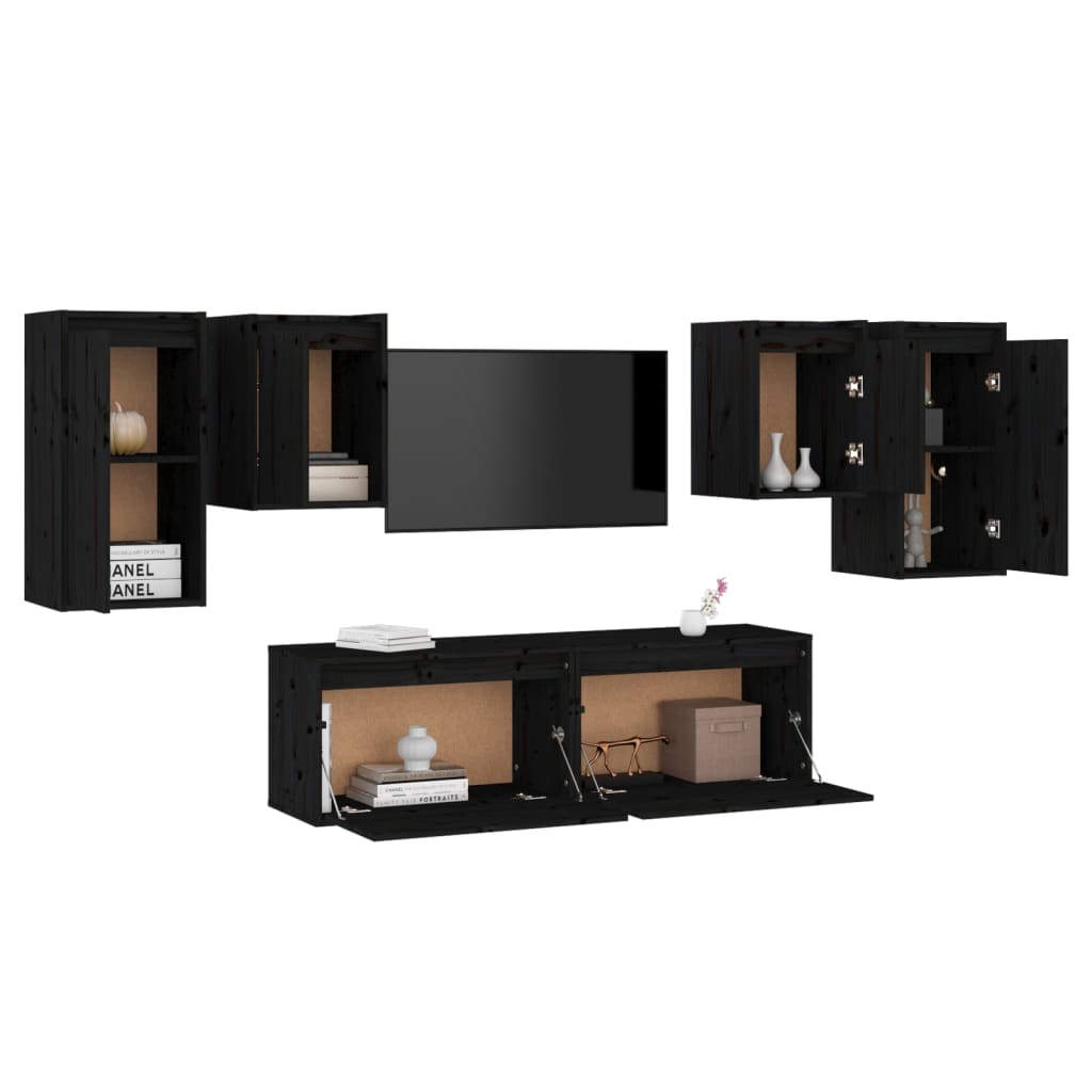 vidaXL TV Cabinets 6 pcs Black Solid Wood Pine