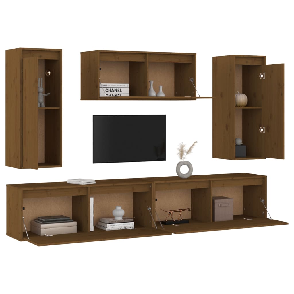 vidaXL TV Cabinets 5 pcs Honey Brown Solid Wood Pine