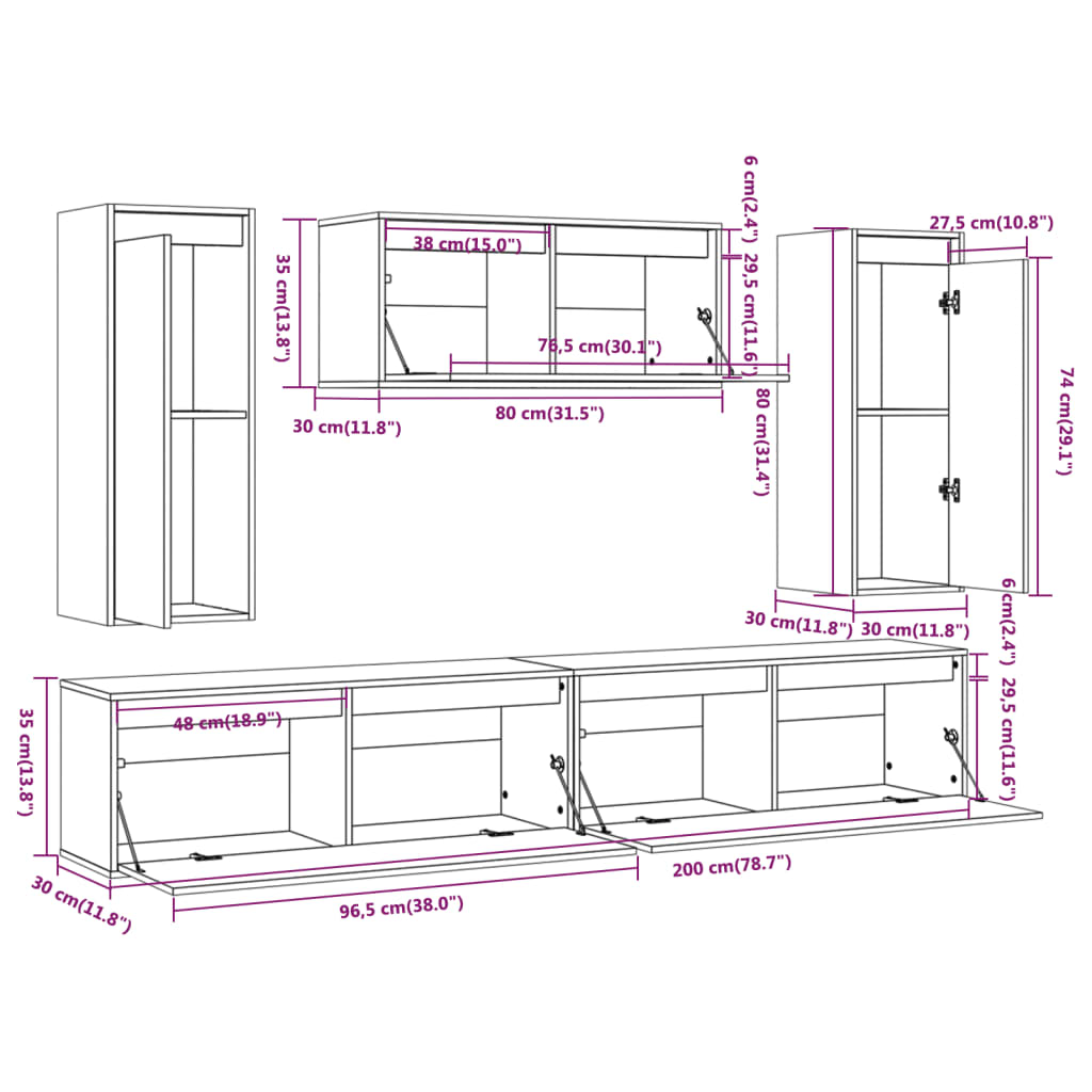 vidaXL TV Cabinets 5 pcs Honey Brown Solid Wood Pine