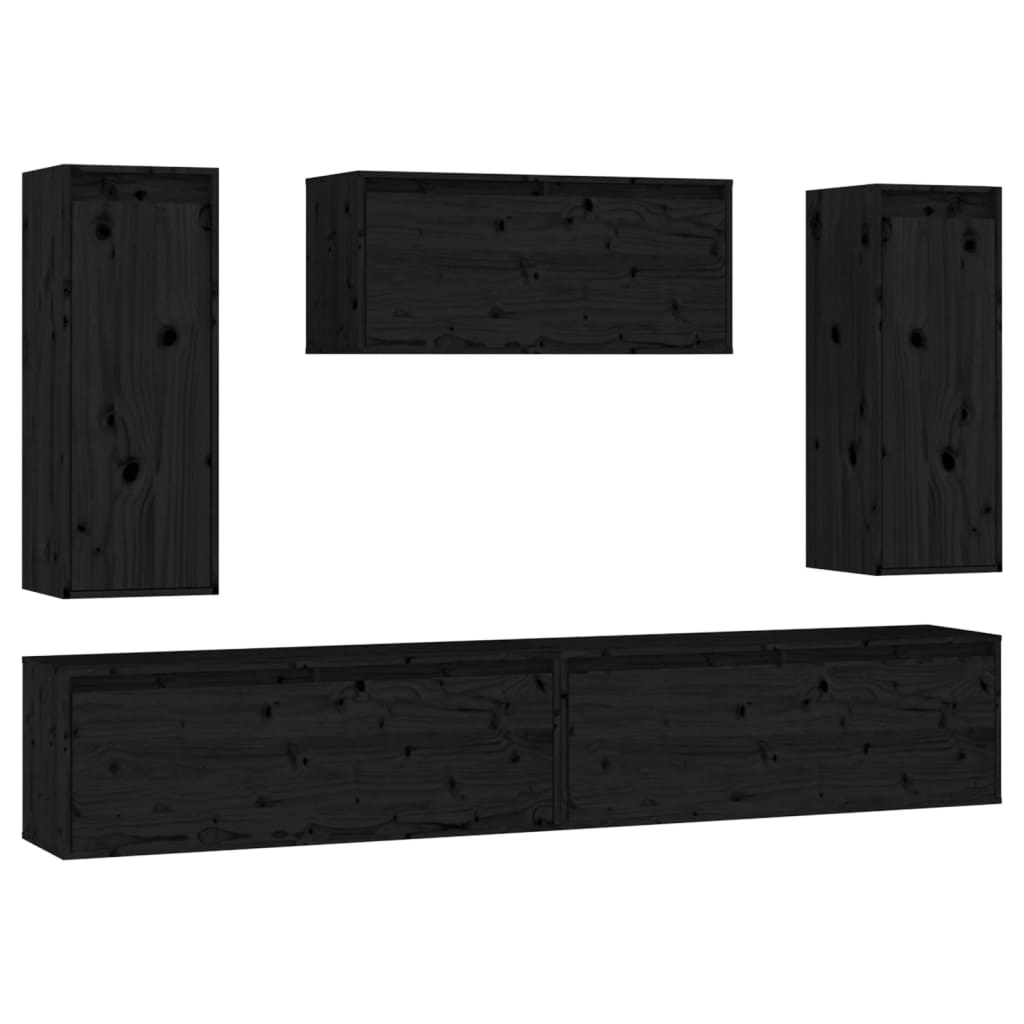 vidaXL TV Cabinets 5 pcs Black Solid Wood Pine