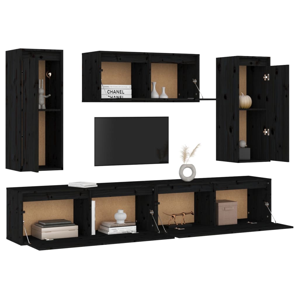 vidaXL TV Cabinets 5 pcs Black Solid Wood Pine