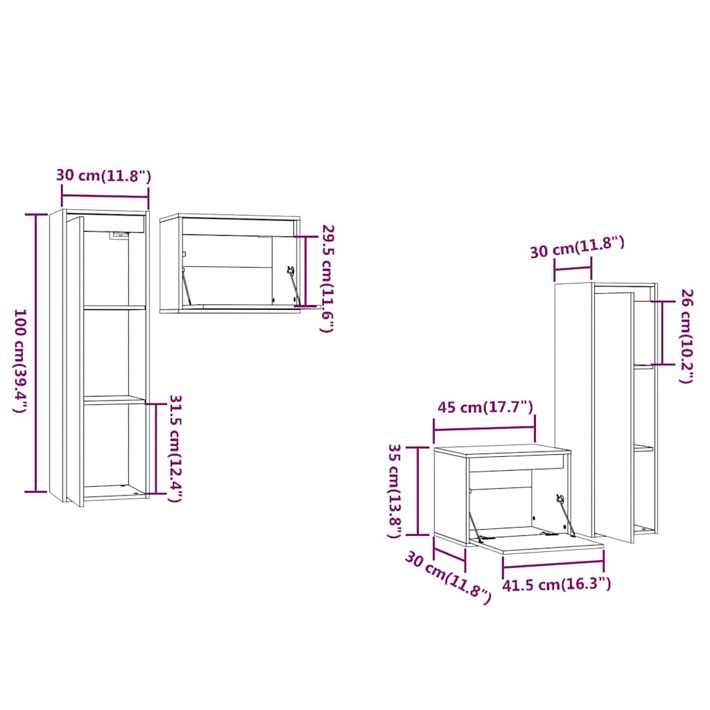 4 Piece TV Cabinet Set White Solid Wood Pine
