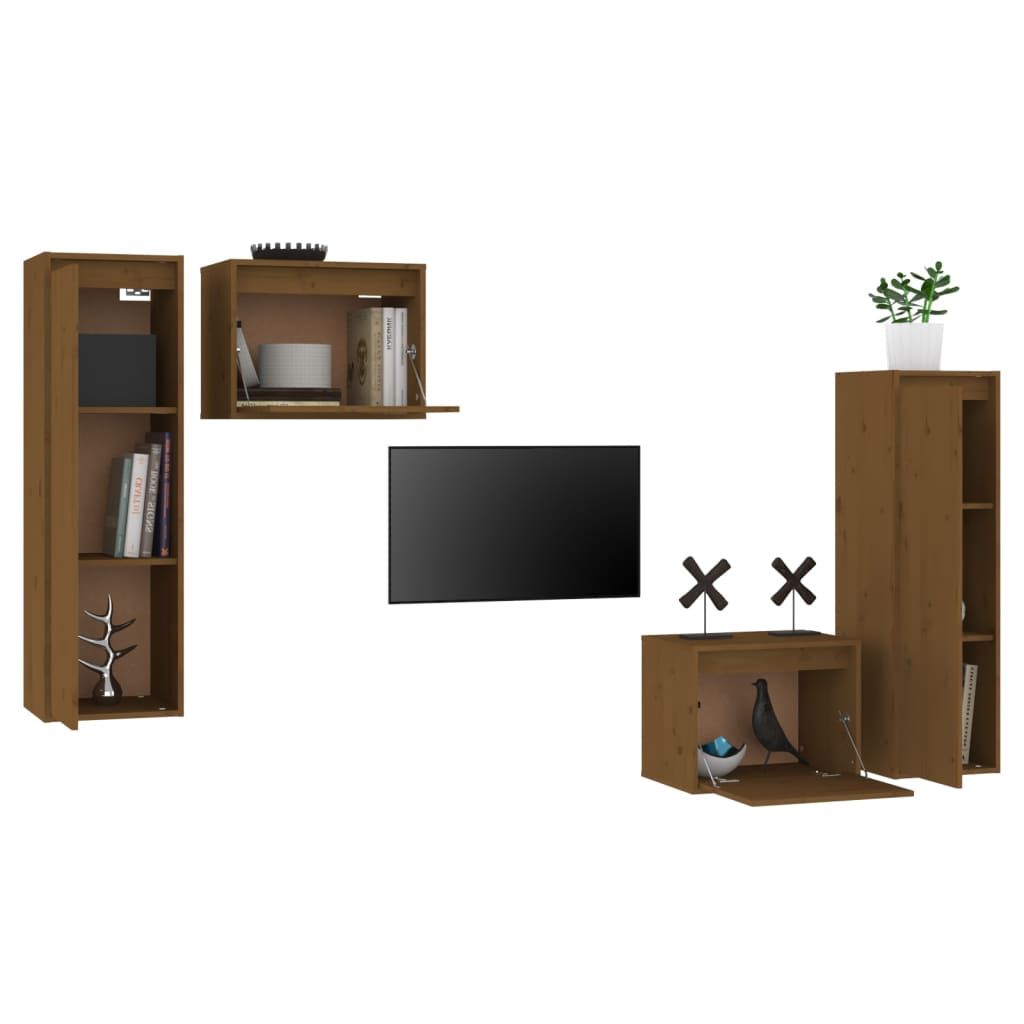 vidaXL TV Cabinets 4 pcs Honey Brown Solid Wood Pine