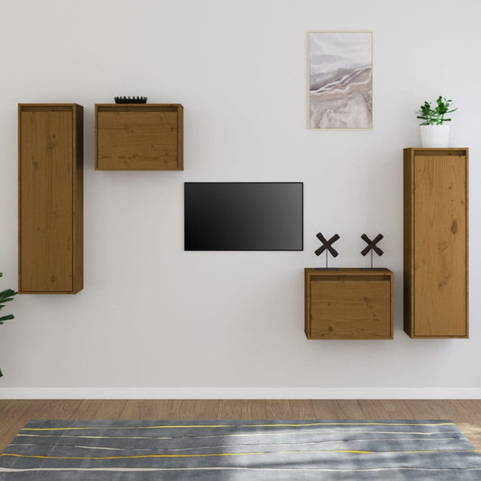 vidaXL TV Cabinets 4 pcs Honey Brown Solid Wood Pine