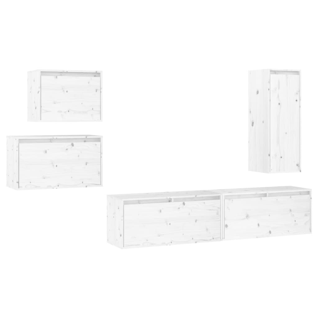 vidaXL TV Cabinets 5 pcs White Solid Wood Pine