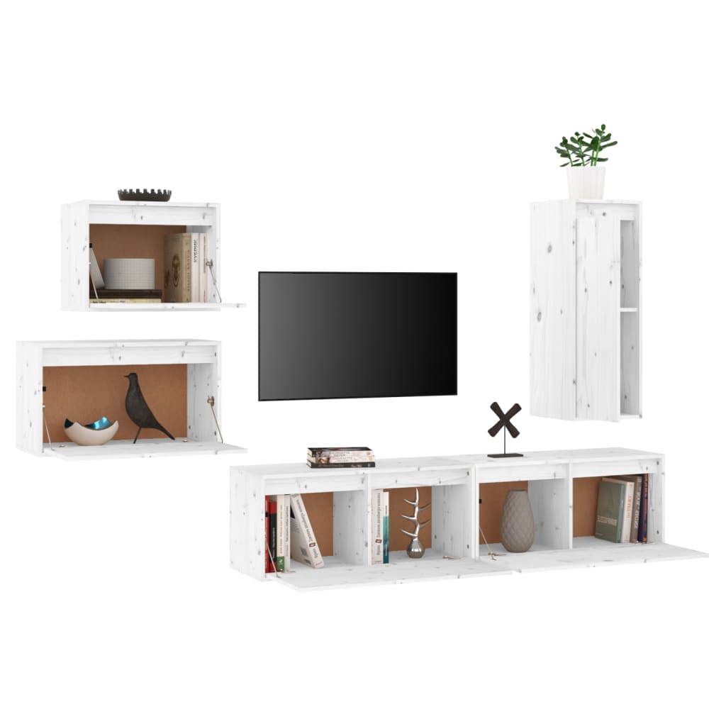 vidaXL TV Cabinets 5 pcs White Solid Wood Pine