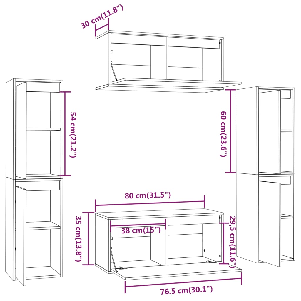 vidaXL TV Cabinets 6 pcs White Solid Wood Pine