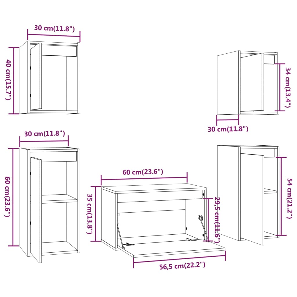 vidaXL TV Cabinets 5 pcs Solid Wood Pine