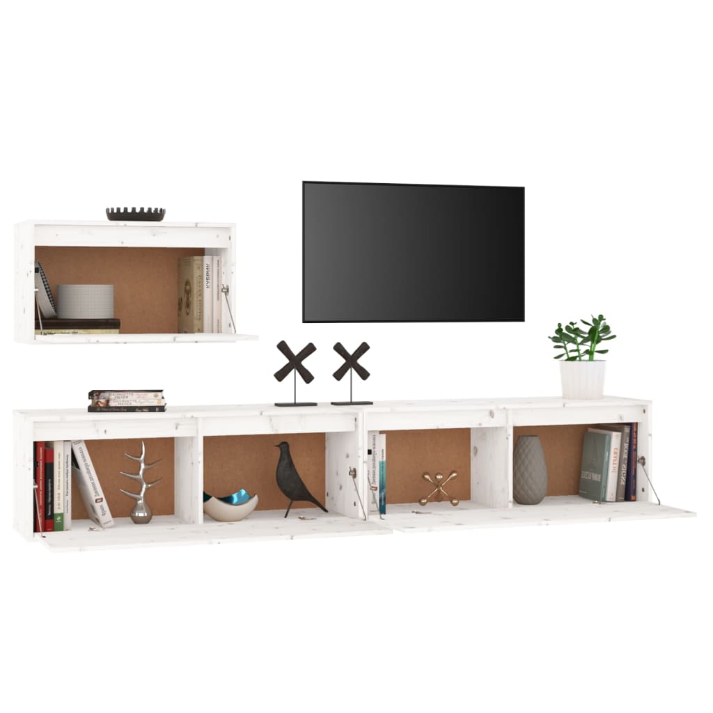 vidaXL TV Cabinets 3 pcs White Solid Wood Pine