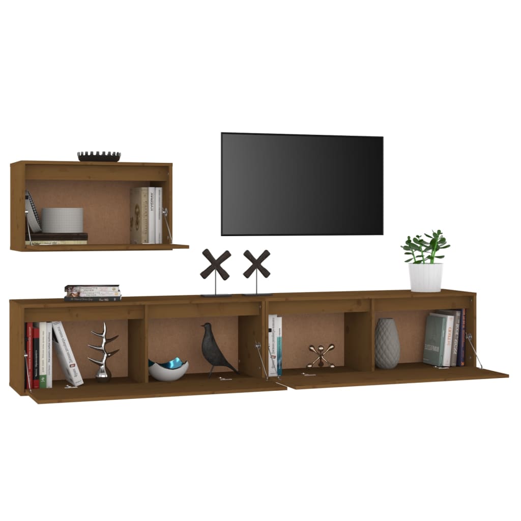 vidaXL TV Cabinets 3 pcs Honey Brown Solid Wood Pine