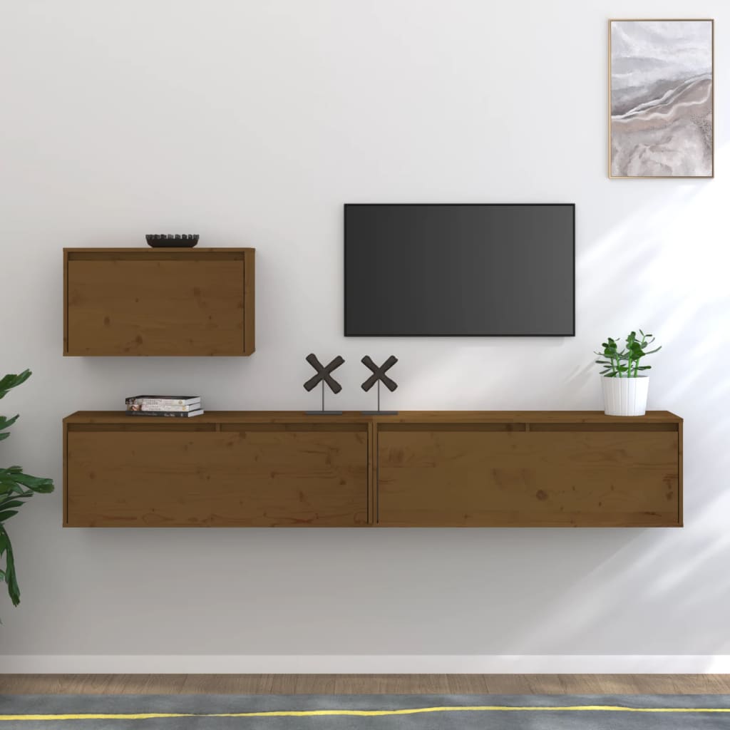 vidaXL TV Cabinets 3 pcs Honey Brown Solid Wood Pine