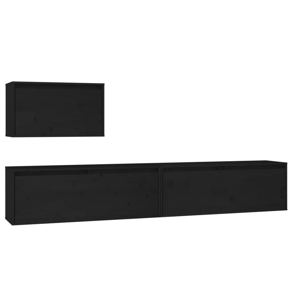 vidaXL TV Cabinets 3 pcs Black Solid Wood Pine