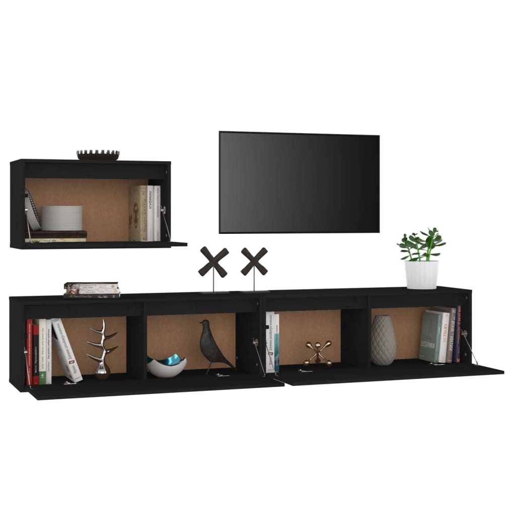 vidaXL TV Cabinets 3 pcs Black Solid Wood Pine