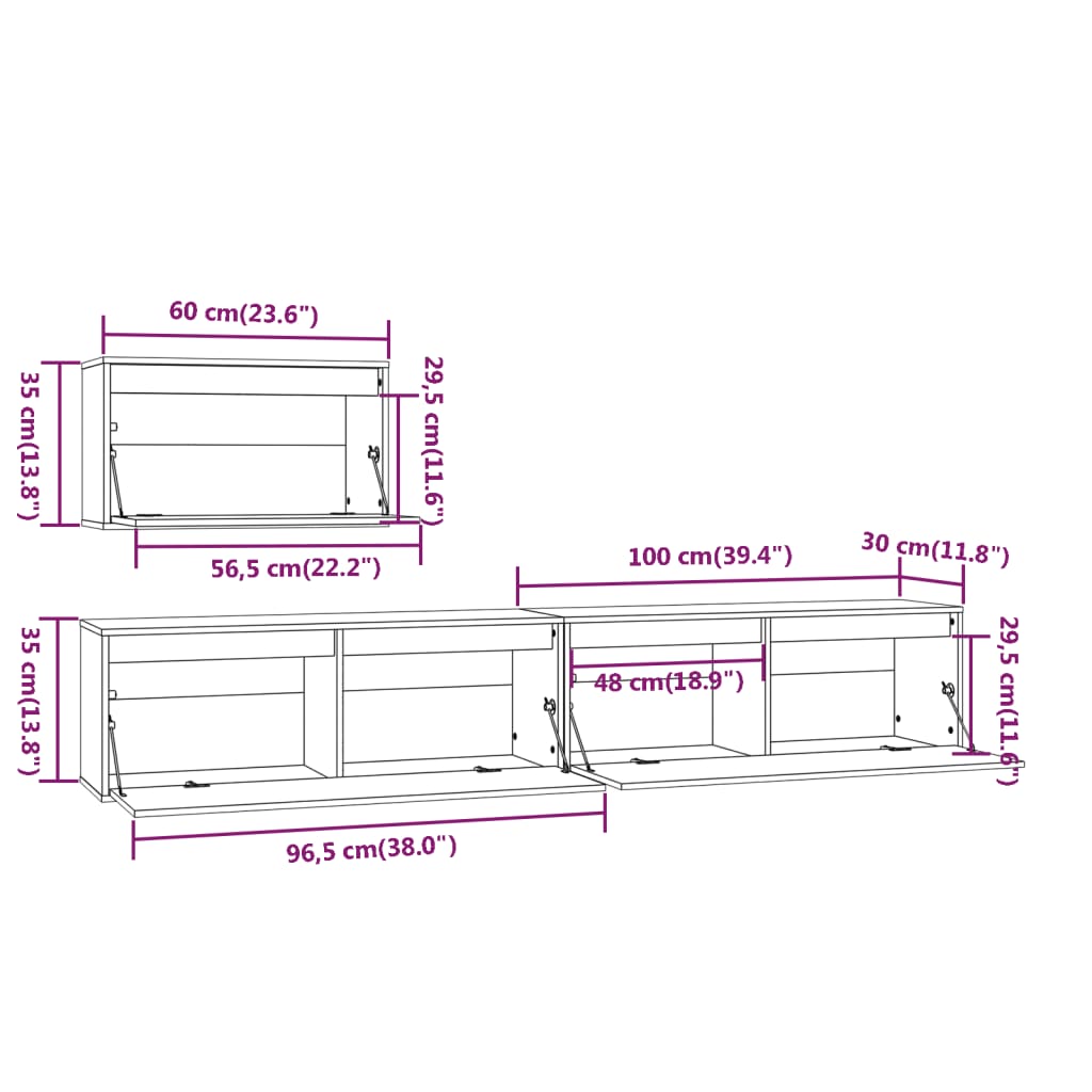 vidaXL TV Cabinets 3 pcs Black Solid Wood Pine