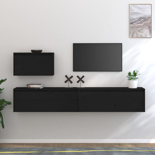 vidaXL TV Cabinets 3 pcs Black Solid Wood Pine