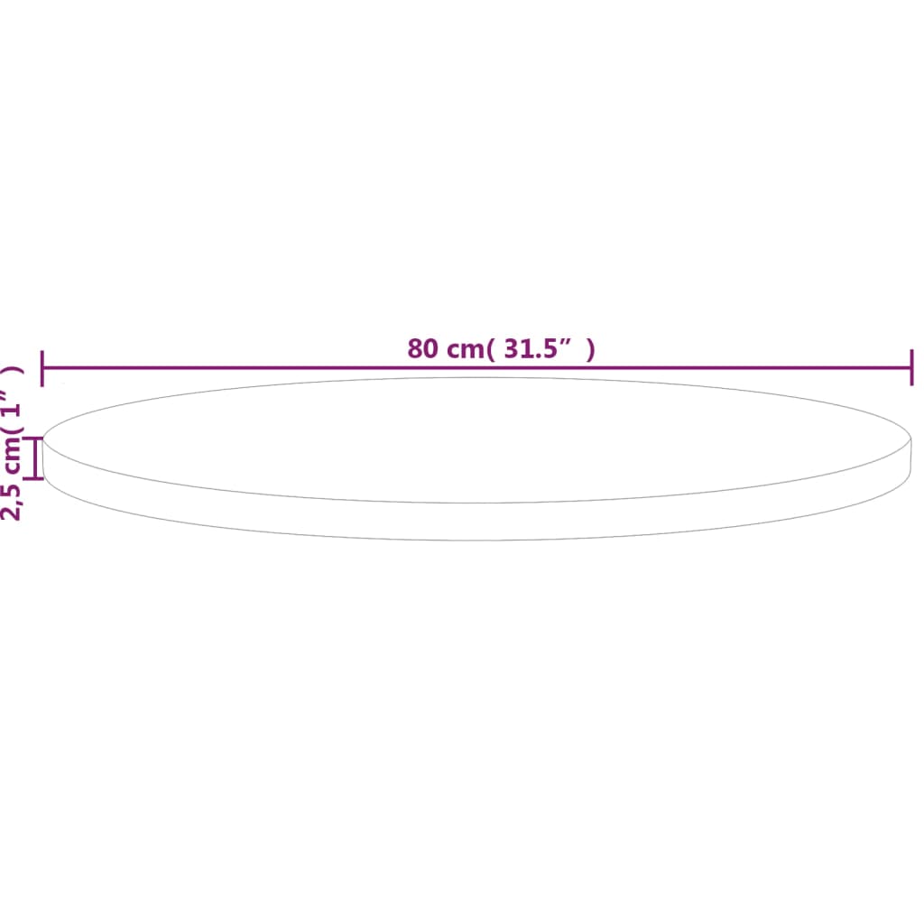 vidaXL Round Table Top Ø80x2,5 cm Untreated Solid Wood Oak