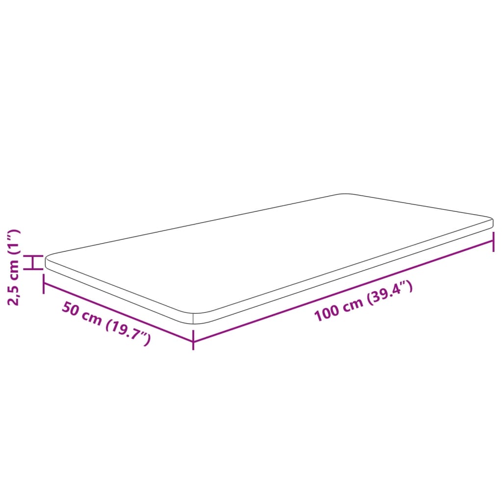 vidaXL Bathroom Countertop 100x50x2.5 cm Untreated Solid Wood