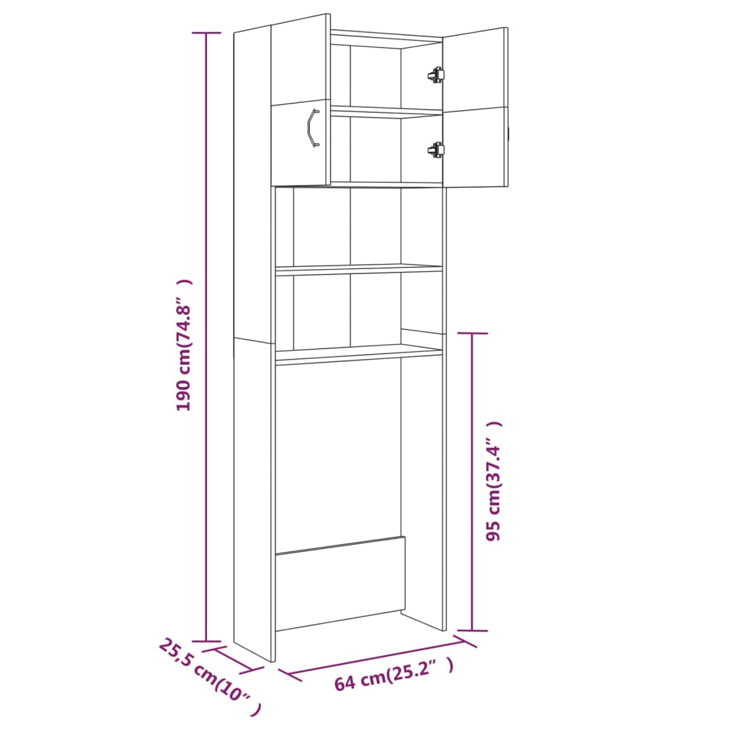 vidaXL Washing Machine Cabinet Smoked Oak 64x25.5x190 cm