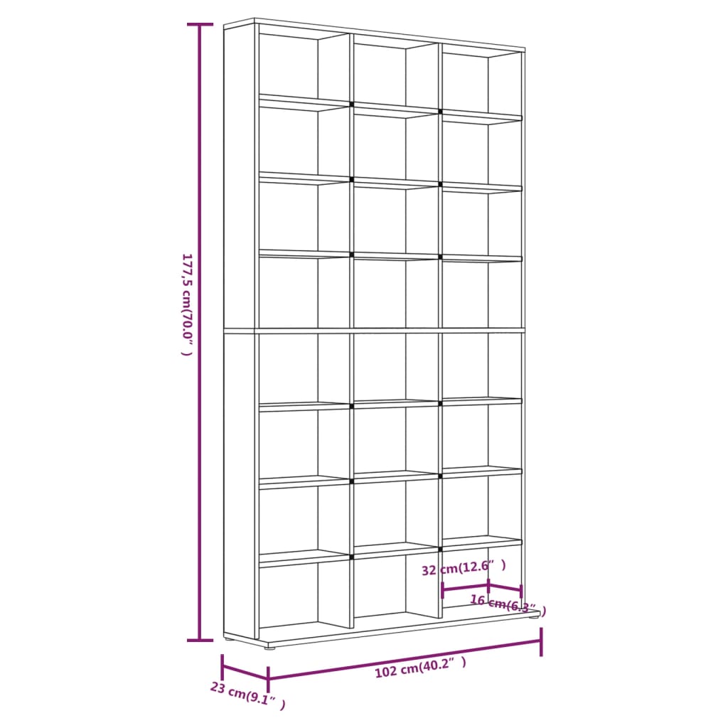 vidaXL CD Cabinet Grey Sonoma 102x23x177.5 cm Engineered Wood