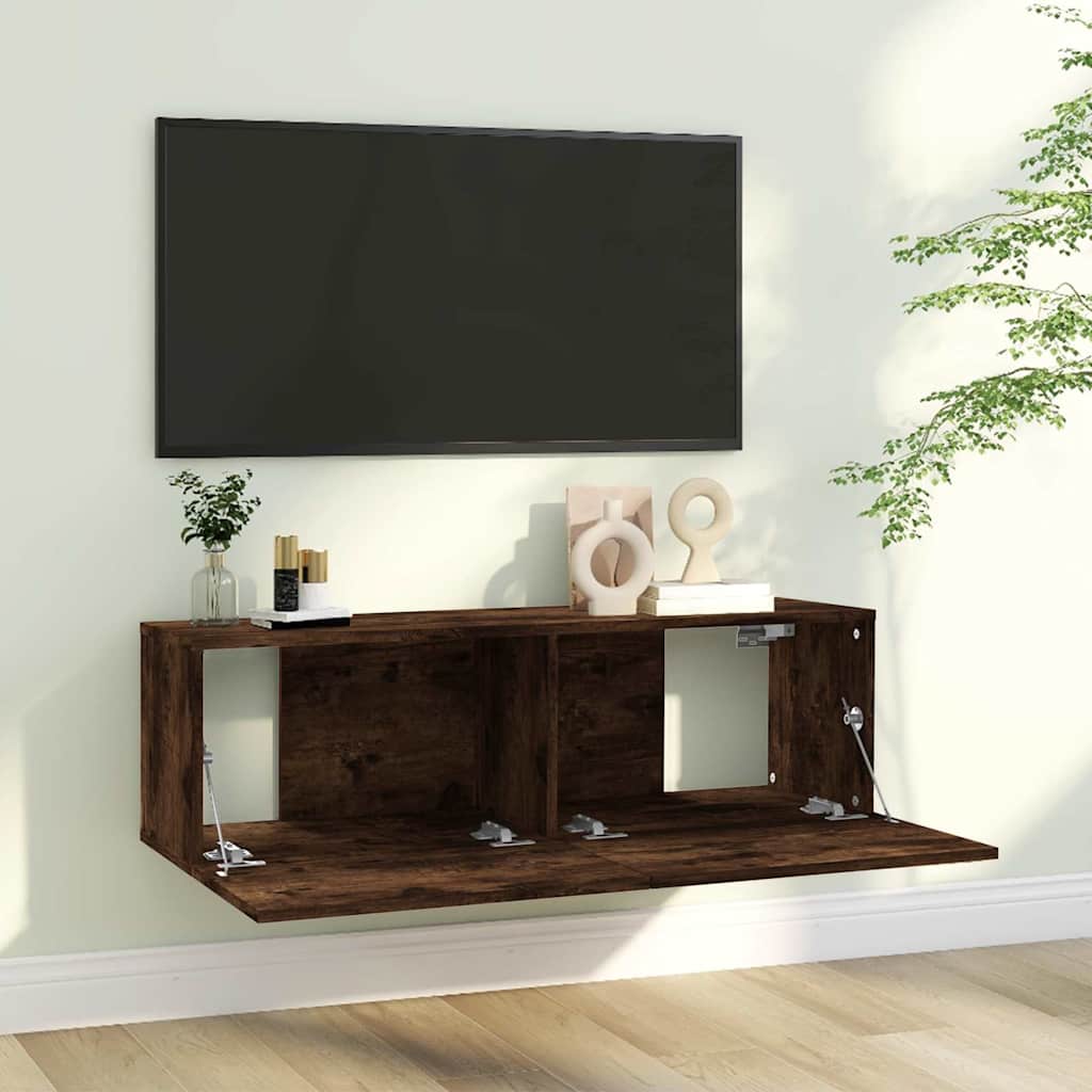 815096 vidaXL TV Wall Cabinet Smoked Oak 100x30x30 cm Engineered Wood