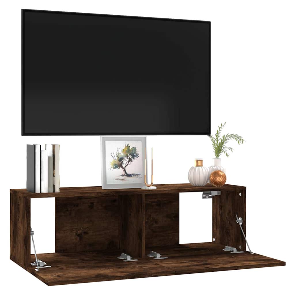 815096 vidaXL TV Wall Cabinet Smoked Oak 100x30x30 cm Engineered Wood