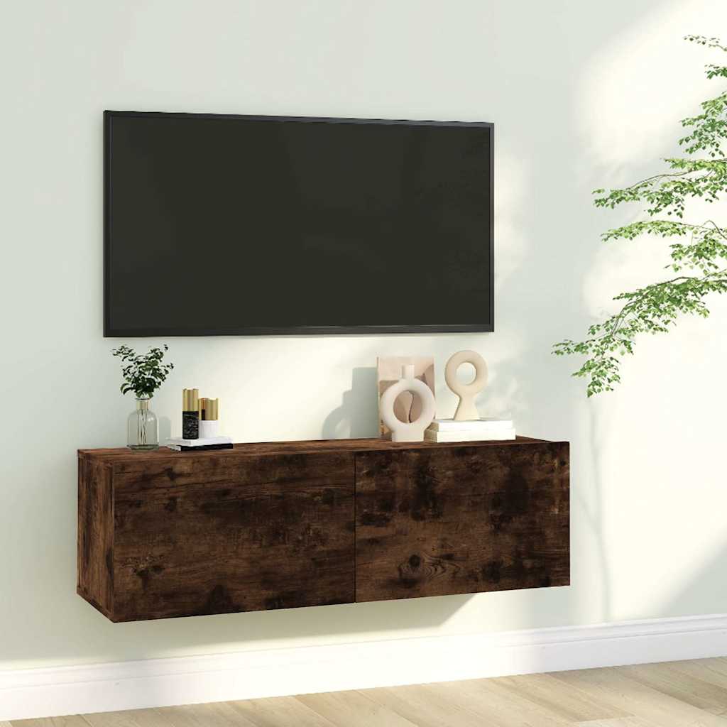 815096 vidaXL TV Wall Cabinet Smoked Oak 100x30x30 cm Engineered Wood