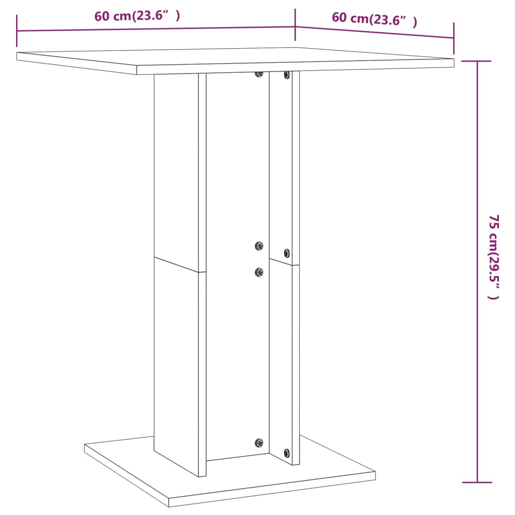 vidaXL Bistro Table Grey Sonoma 60x60x75 cm Engineered Wood