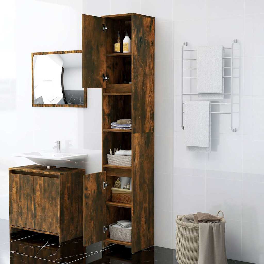 815108 vidaXL Bathroom Cabinet Smoked Oak 30x30x183,5 cm Engineered Wood