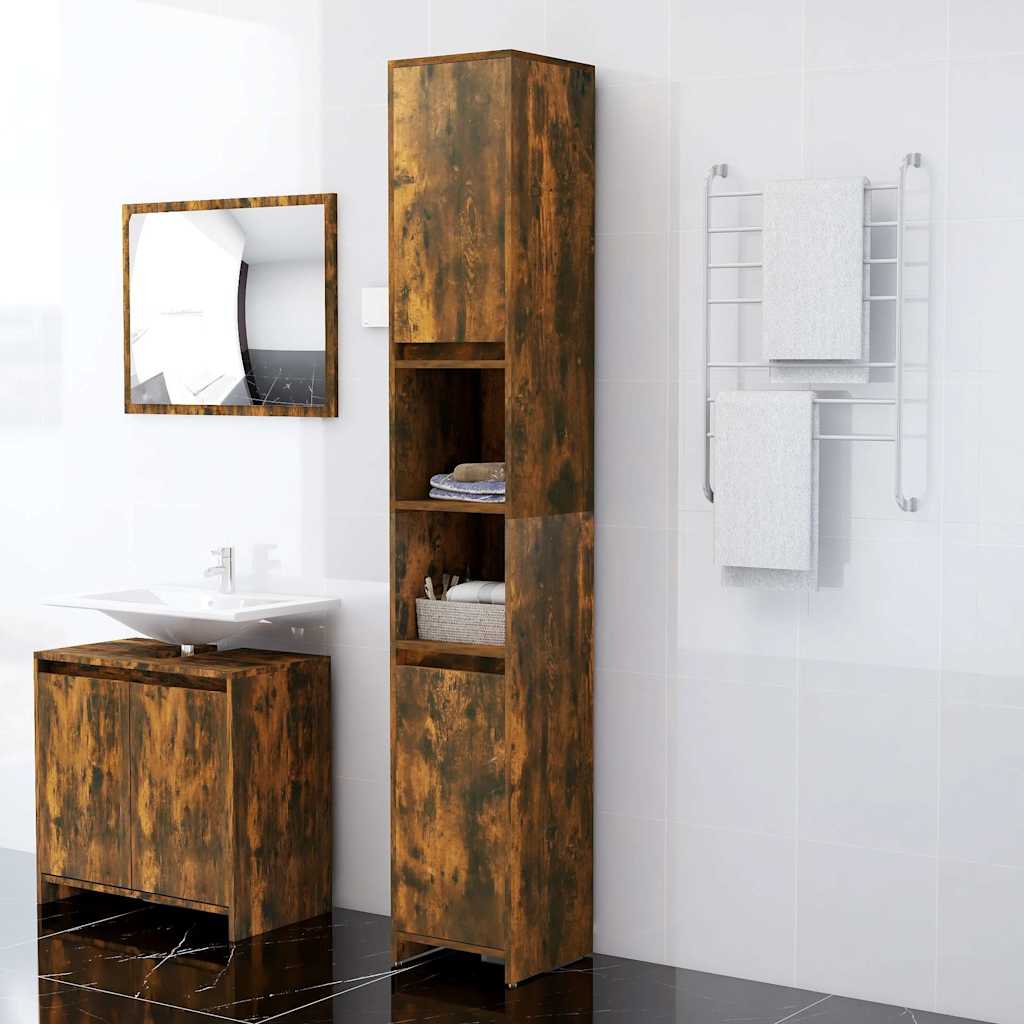 815108 vidaXL Bathroom Cabinet Smoked Oak 30x30x183,5 cm Engineered Wood