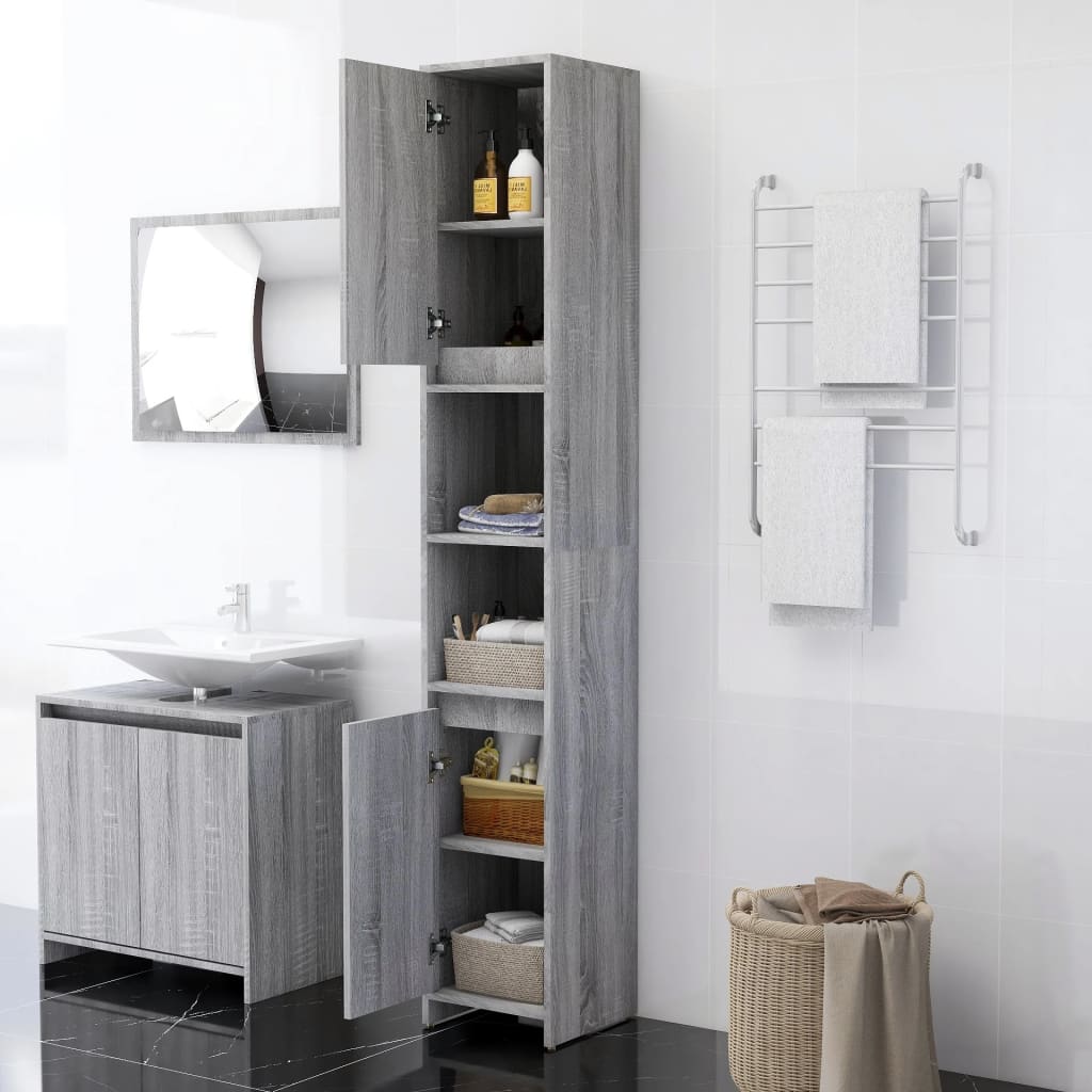 815109 vidaXL Bathroom Cabinet Grey Sonoma 30x30x183,5 cm Engineered Wood